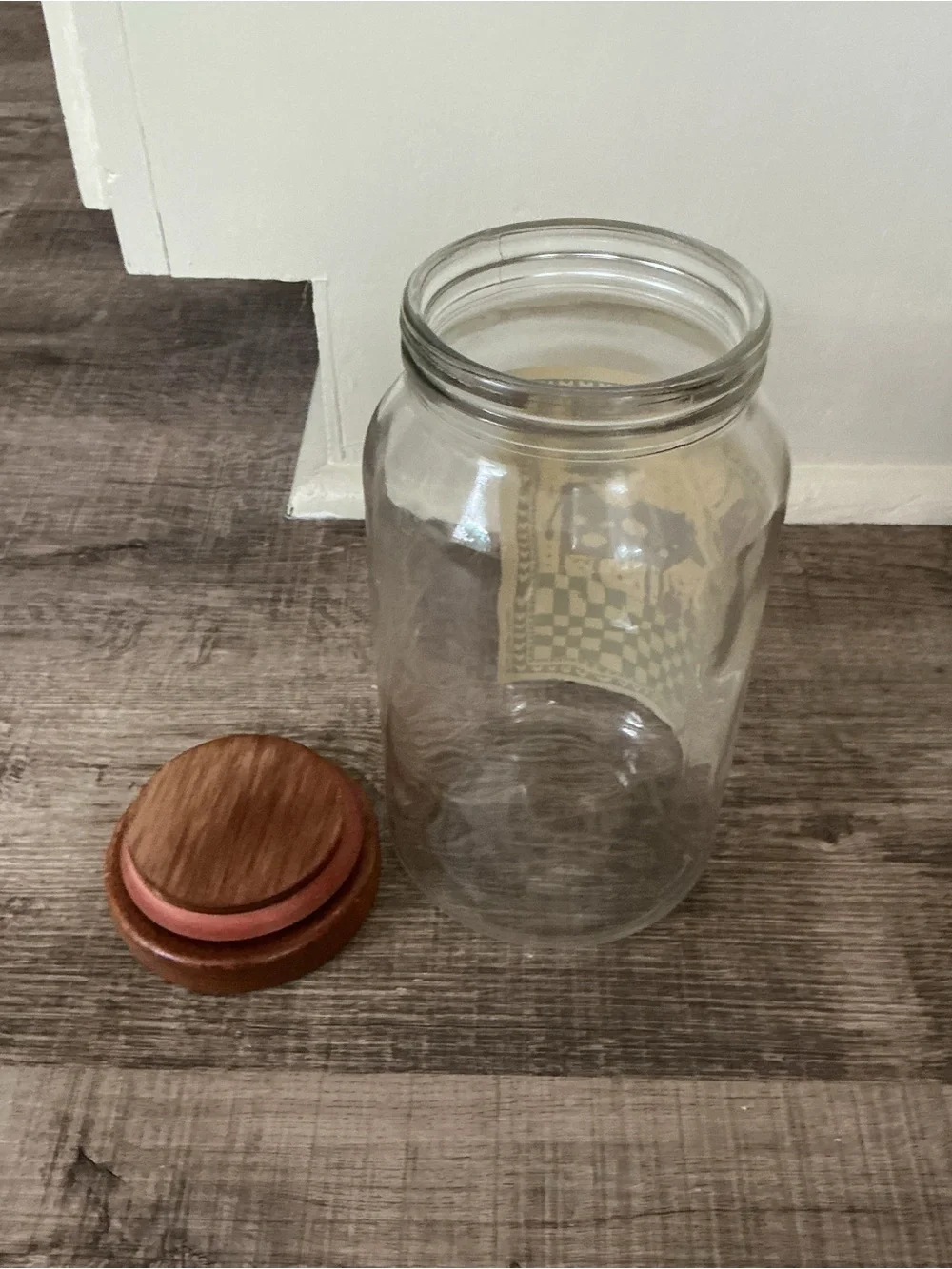 Vintage 1981 Cow Canister Rodger Johnson Glass Jar Wood Lid Farm Folk Art